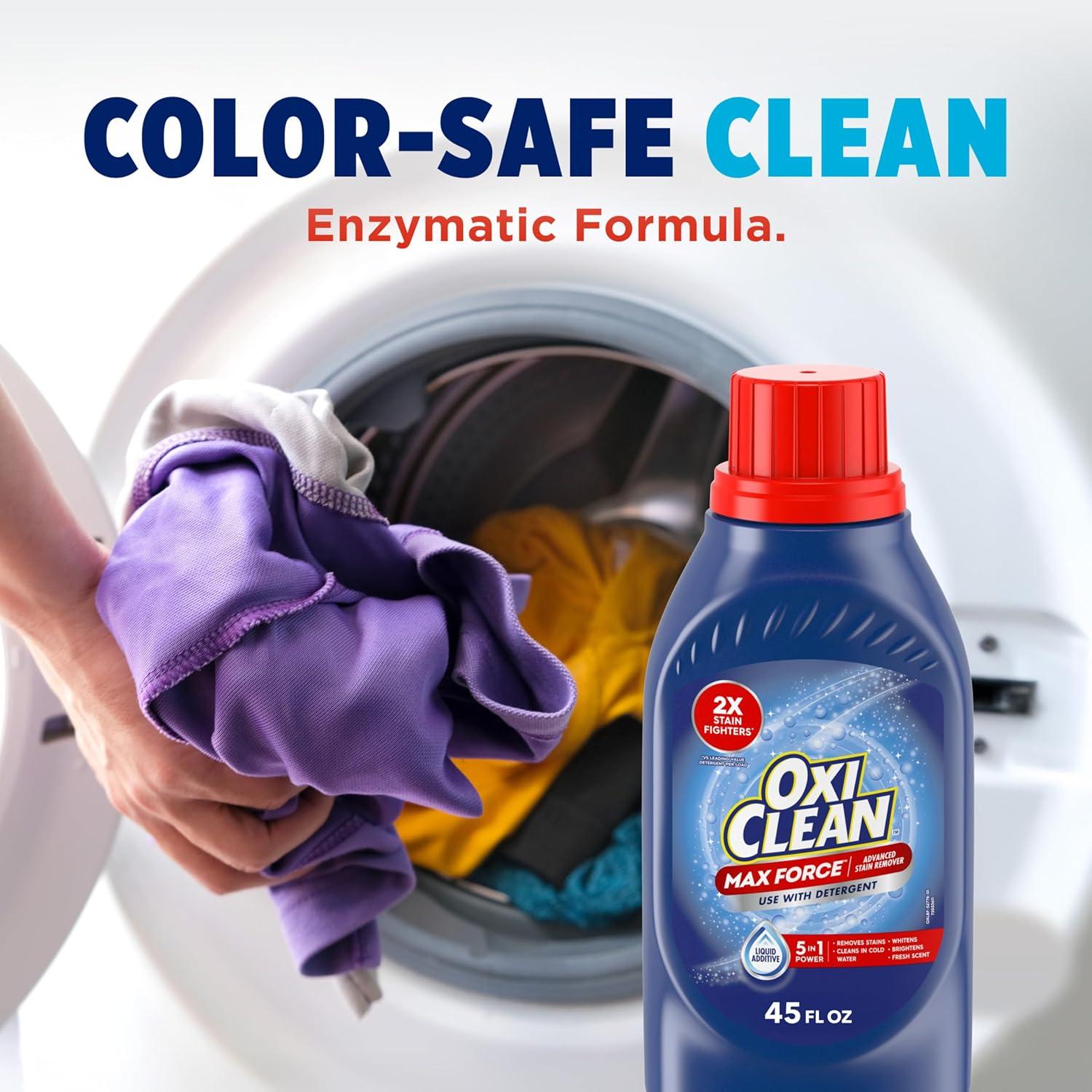 image:imageOxiClean Max Force Advanced Stain Remover Liquid ColorSafe BleachFree Kids and Baby Essential Use with Detergent to Remove Messy Stains like Berries Juice Mud Grass 45 Fl Oz
