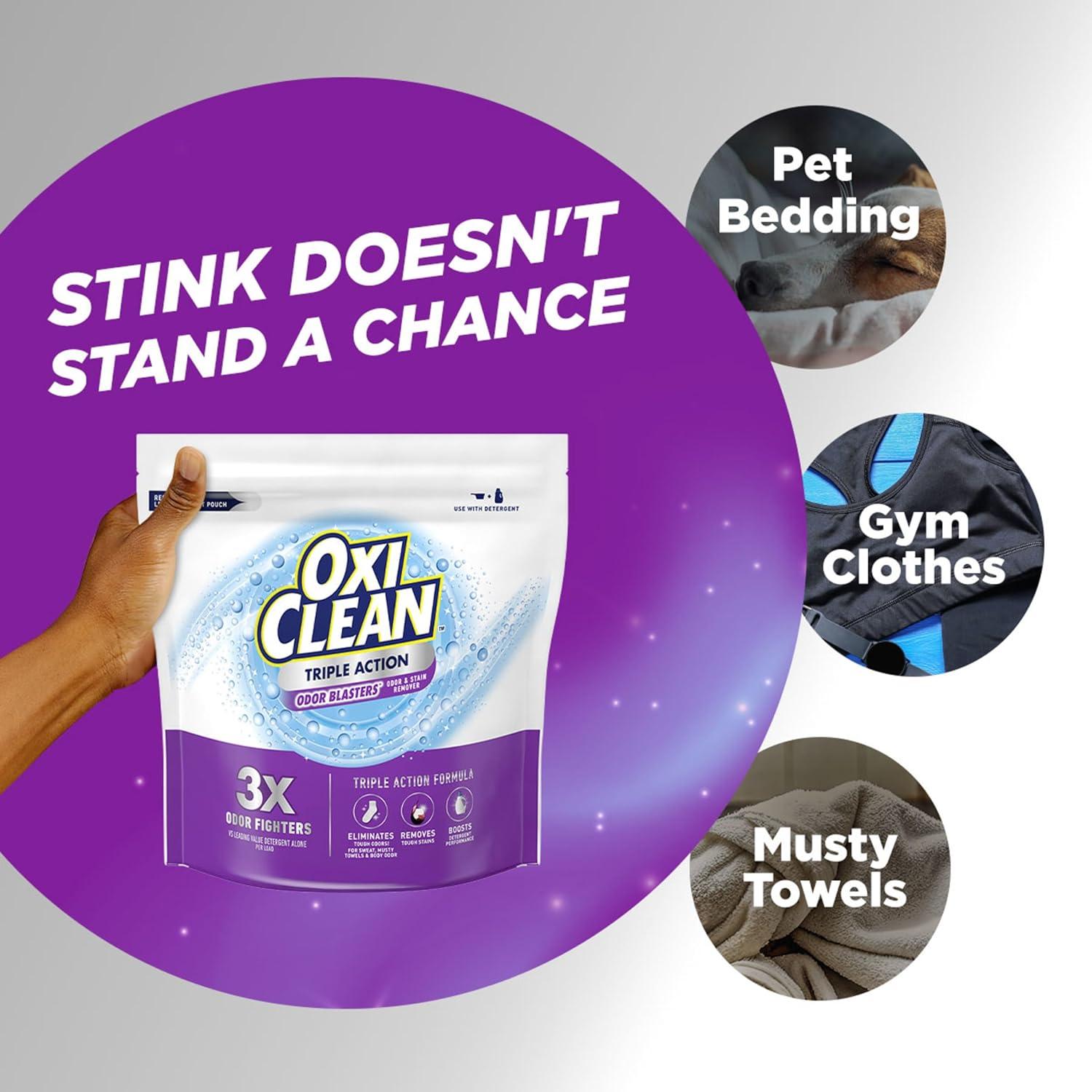 image:imageOxiClean Triple Action Odor Blasters Removes Stains and Eliminates Tough Odors Stain Remover Powder Use with Detergent ColorSafe and ChlorineFree 4 Lbs Pack of 164 Ounce Pack of 1