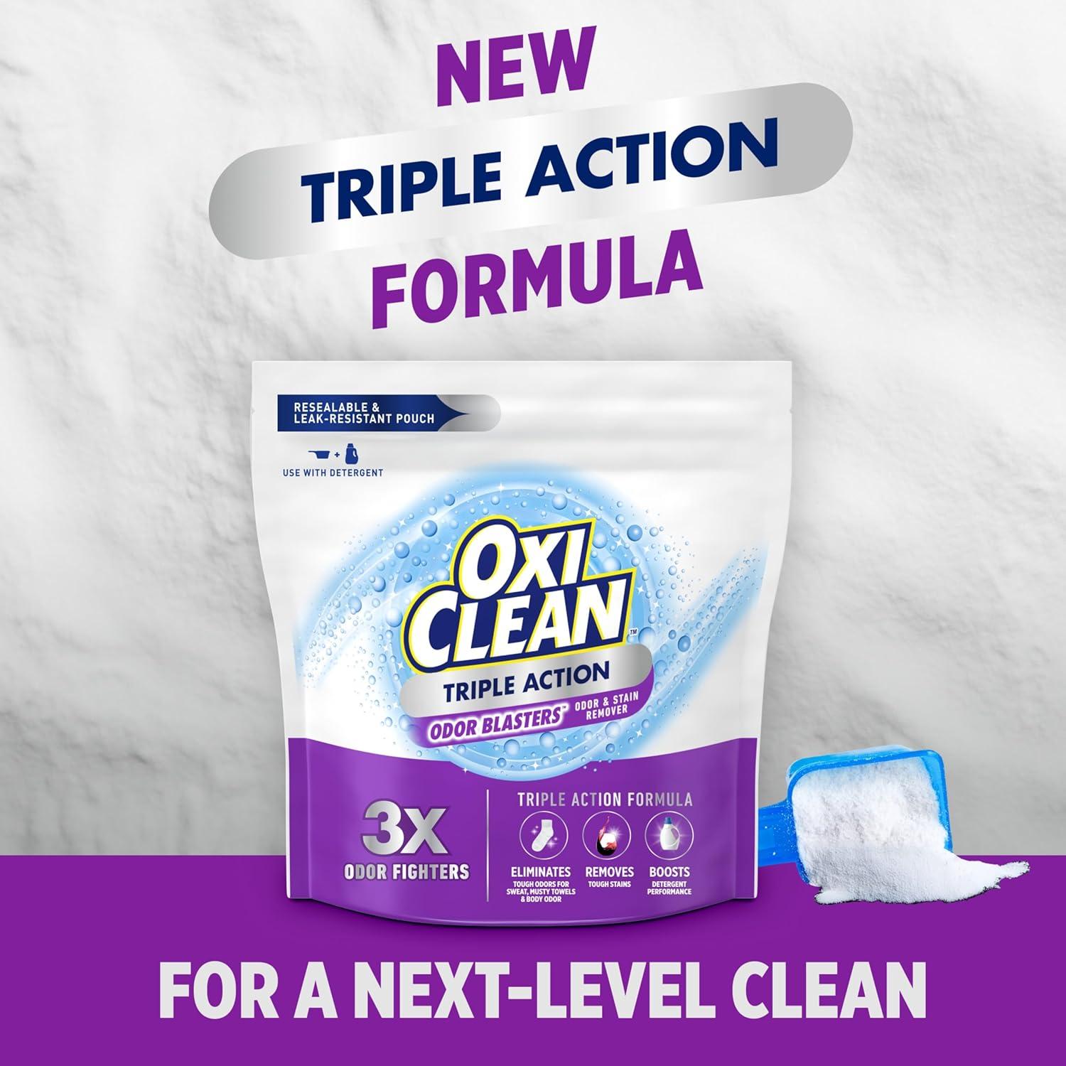 image:imageOxiClean Triple Action Odor Blasters Removes Stains and Eliminates Tough Odors Stain Remover Powder Use with Detergent ColorSafe and ChlorineFree 4 Lbs Pack of 1104 Ounce Pack of 1
