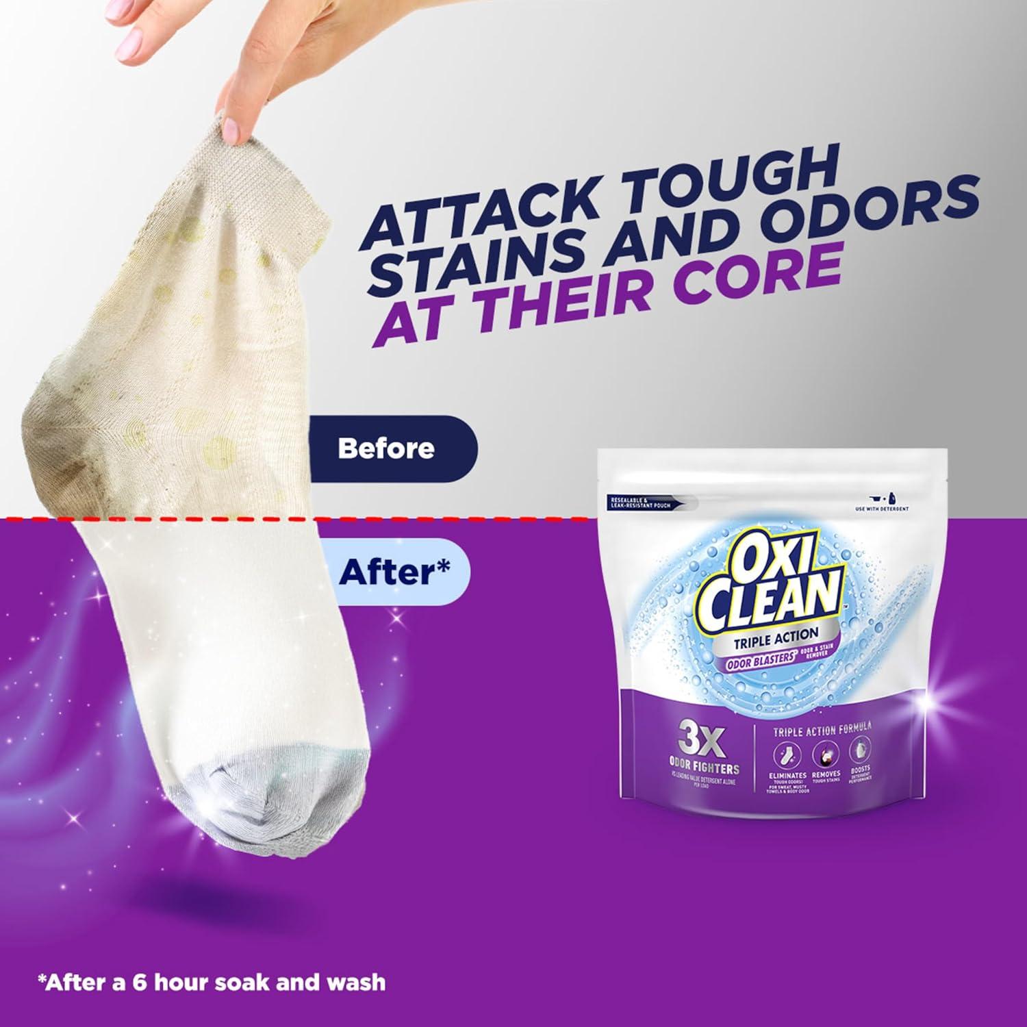 image:imageOxiClean Triple Action Odor Blasters Removes Stains and Eliminates Tough Odors Stain Remover Powder Use with Detergent ColorSafe and ChlorineFree 4 Lbs Pack of 164 Ounce Pack of 1