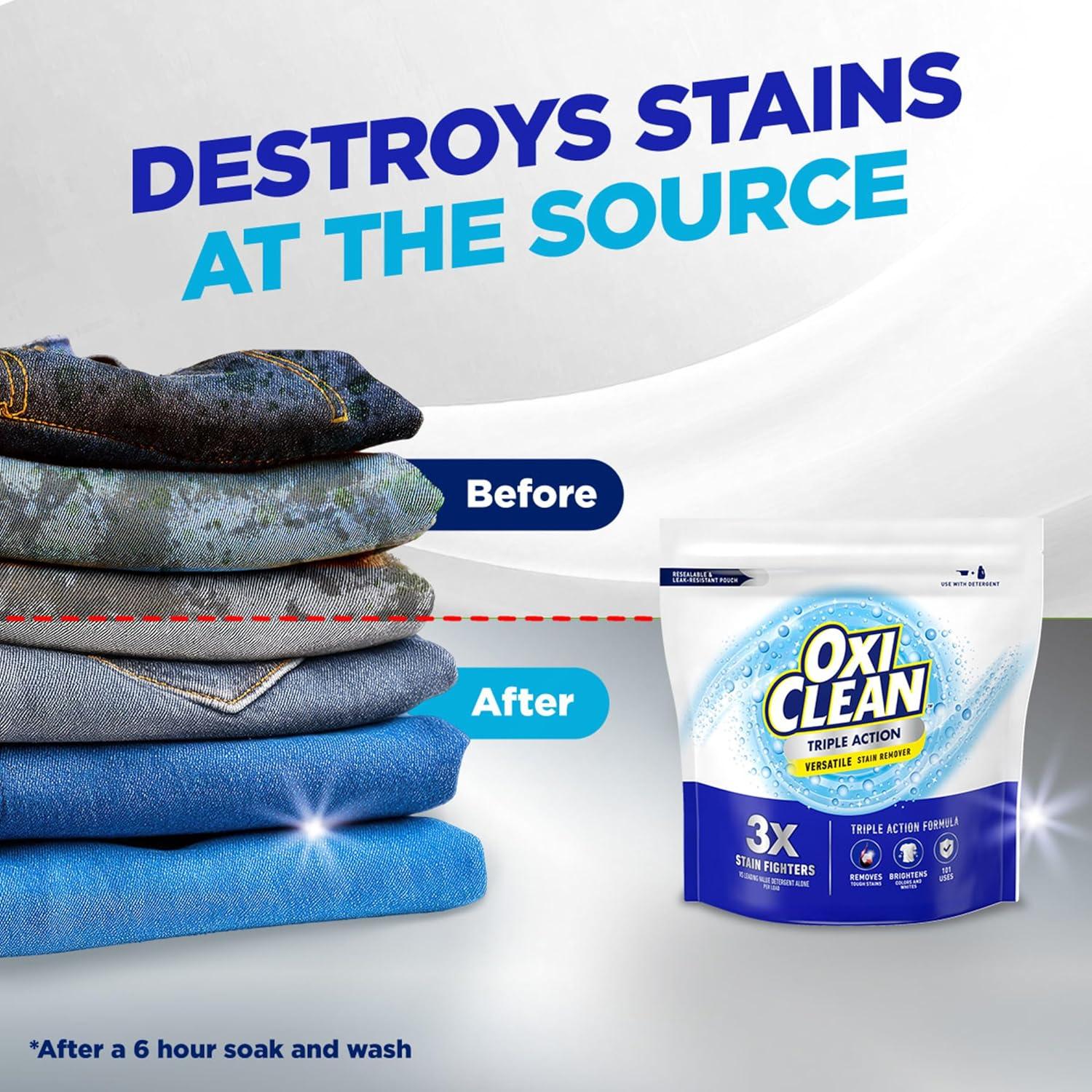 image:imageOxiClean Triple Action Versatile Stain Remover Powder Use with Detergent Removes Tough Stains like Grease Blood and Grass Brightens Colors and Whites Chlorine Free 65 lbs64 Ounce Pack of 1
