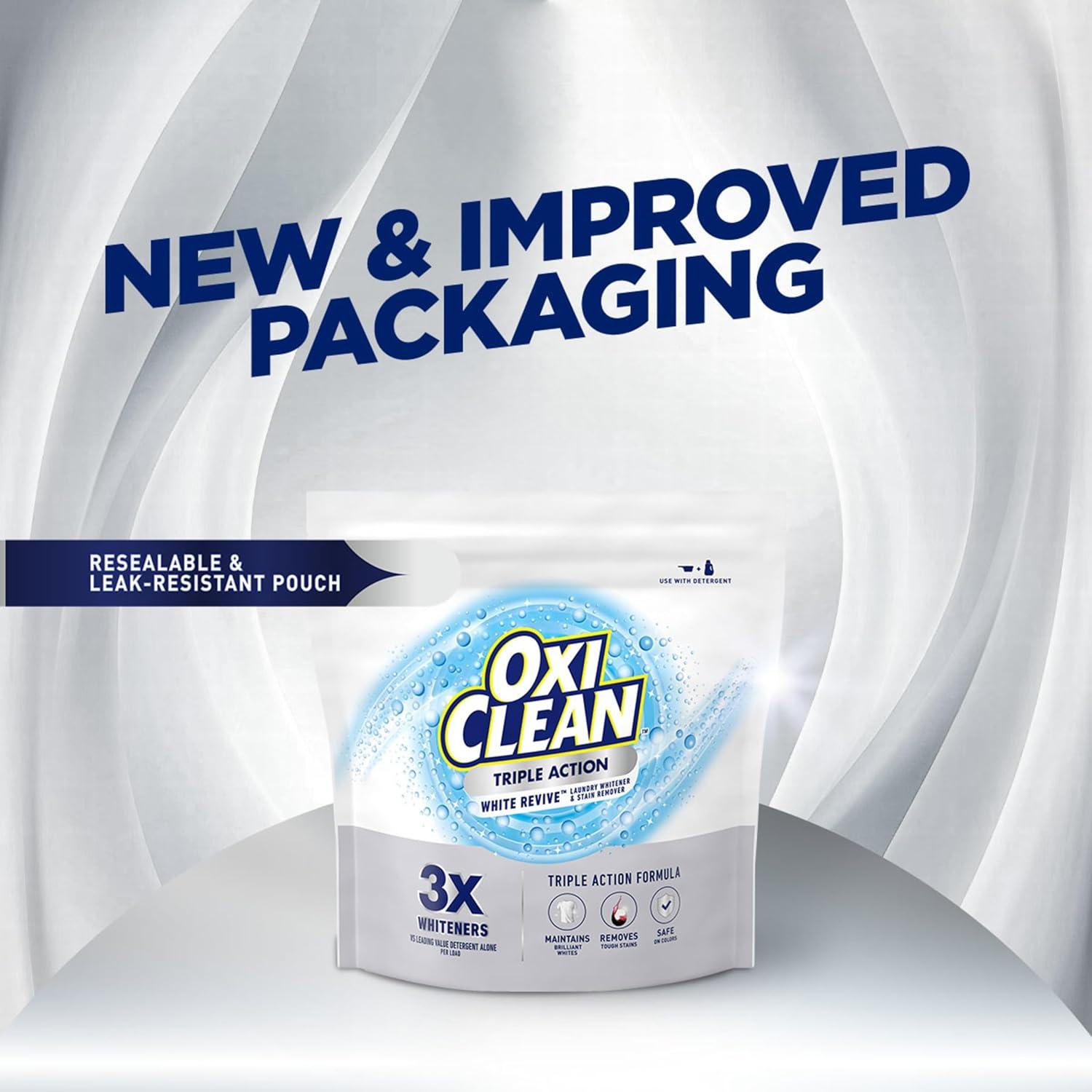 image:imageOxiClean Triple Action White Revive Laundry Whitener and Stain Remover Powder Use with Detergent Whitens and Brightens Clothes Removes Tough Stains Color Safe Chlorine Free 65 lbs104 Ounce Pack of 1