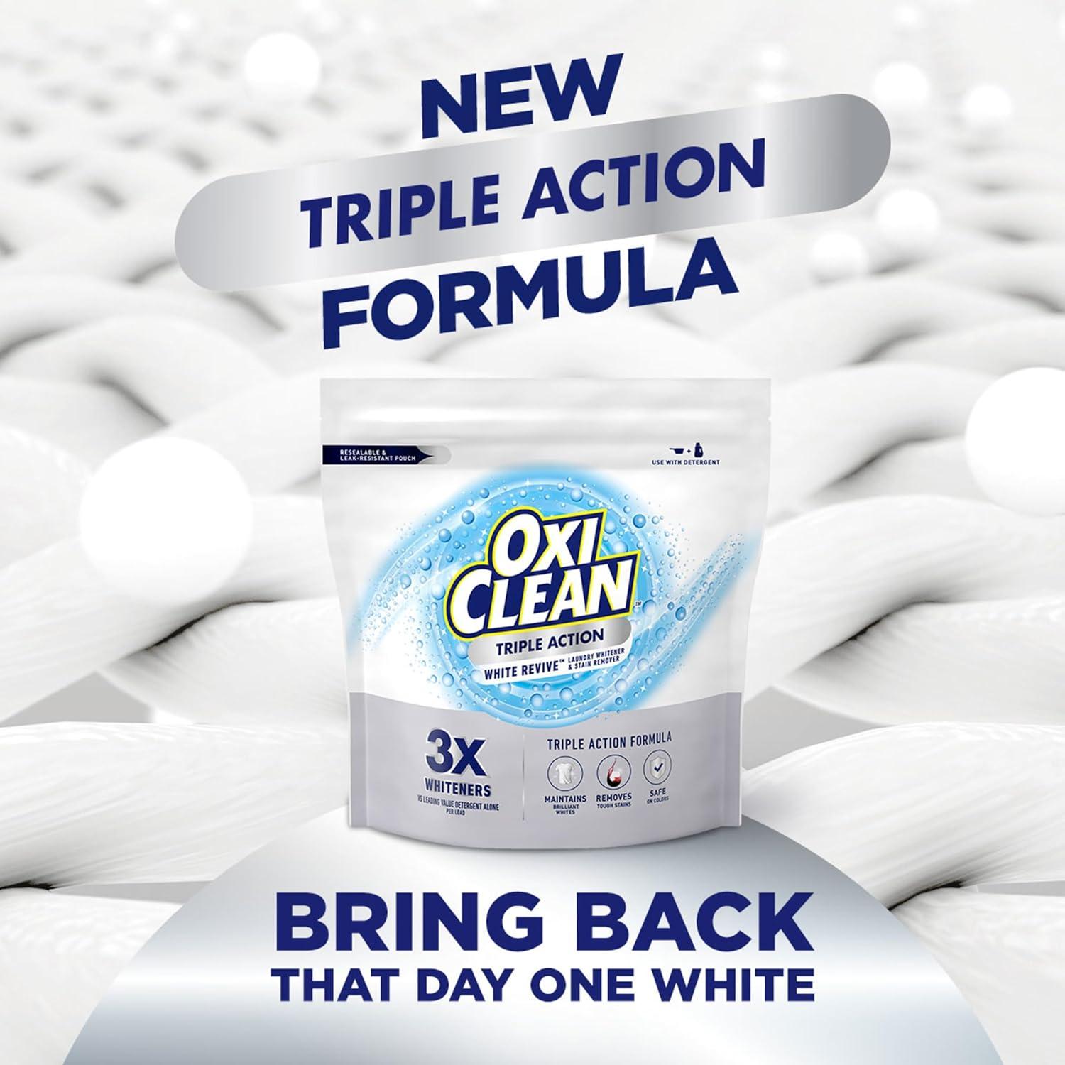 image:imageOxiClean Triple Action White Revive Laundry Whitener and Stain Remover Powder Use with Detergent Whitens and Brightens Clothes Removes Tough Stains Color Safe Chlorine Free 65 lbs64 Ounce Pack of 1
