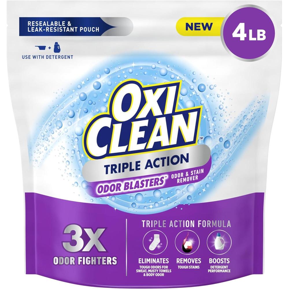 image:imageOxiClean Triple Action Odor Blasters Removes Stains and Eliminates Tough Odors Stain Remover Powder Use with Detergent ColorSafe and ChlorineFree 4 Lbs Pack of 164 Ounce Pack of 1