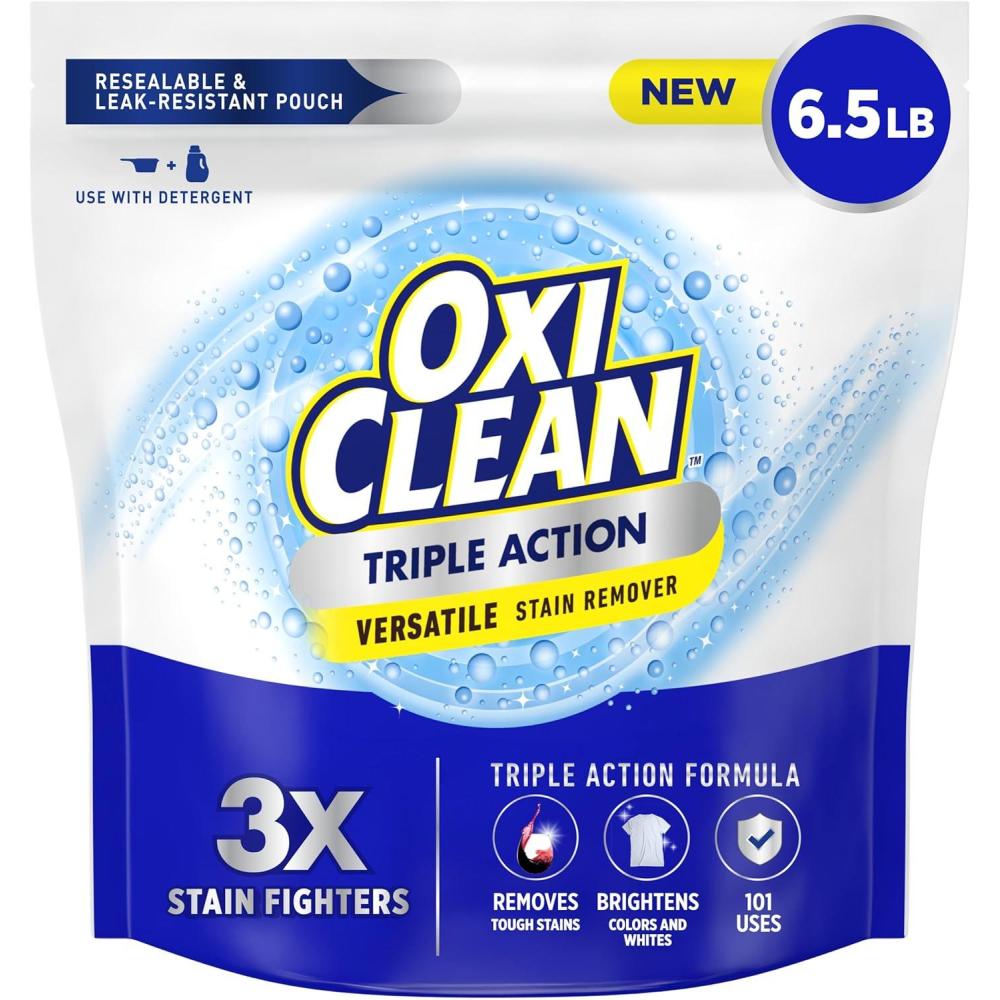 image:imageOxiClean Triple Action Versatile Stain Remover Powder Use with Detergent Removes Tough Stains like Grease Blood and Grass Brightens Colors and Whites Chlorine Free 65 lbs104 Ounce Pack of 1
