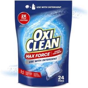 OxiClean Max Force Advanced Stain Remover Power Paks, Color-Safe, Bleach-Free Kids and Baby Essential, Use with Detergent to Remove Messy Stains like Berries, Juice, Mud, Grass, 24 Count