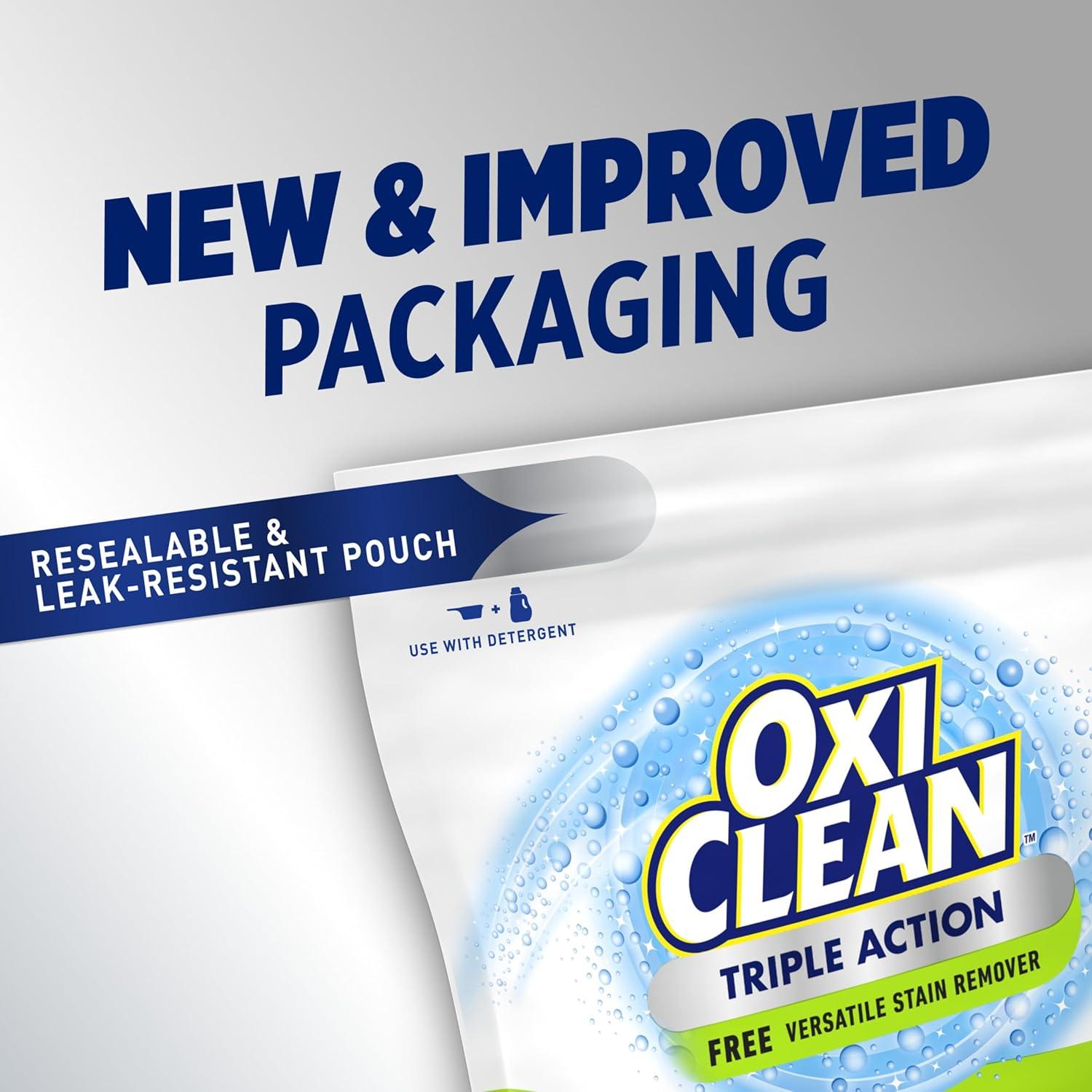 image:imageOxiClean Triple Action Free Versatile Stain Remover Powder Use with Detergent No Fragrance No Dyes No Chlorine Removes Stains Brightens Colors and Whites 4 lbs