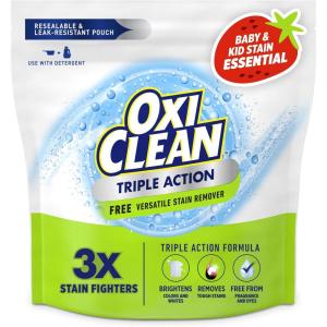 OxiClean Triple Action Free Versatile Stain Remover Powder, Use with Detergent, No Fragrance, No Dyes, No Chlorine, Removes Stains, Brightens Colors and Whites, 4 lbs